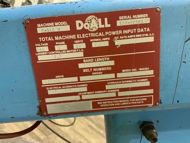 9" x 16" DoAll #C916, horizontal band saw, 158" x 1" blade, hydraulic head elevation, 2 HP, 1992 - Image 5