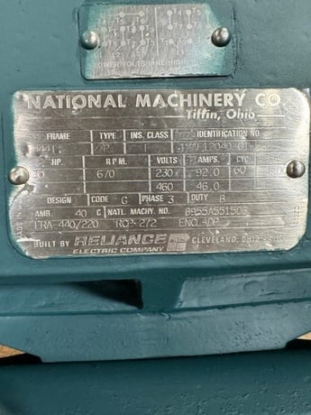 30 HP 670 RPM Reliance/natioinal Machinery Reliance/National Mchy, Frame 444T, open, BB, 460 Volts design D - Image 1