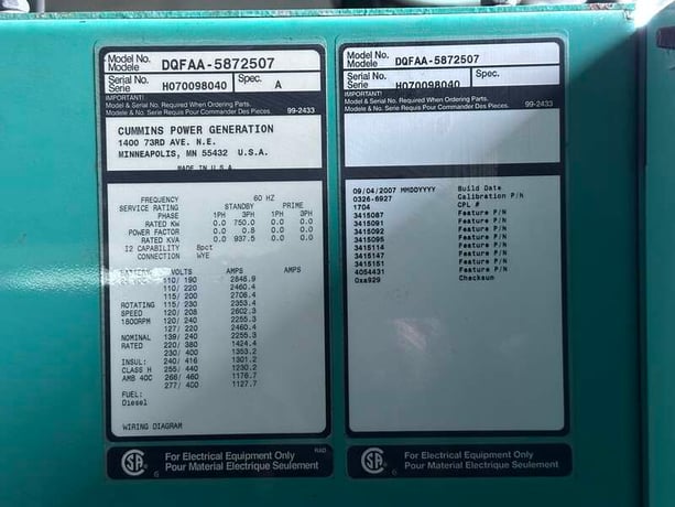 750 KW Cummins #DQFFA, diesel generator set, 277/480 Volts, 468 hours, 1490 HP @ 1800 RPM, QST30-G5 NR2 - Image 10