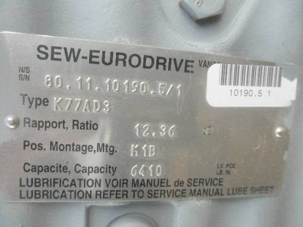 4500 RPM, Eurodrive #K77AD3, Right Angle Gear Reducer Gearbox, 12.36:1 Ratio, 364 RPM Output - Image 5