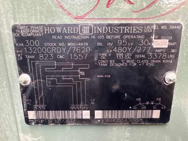 300 KVA 13200GY/7620 Primary, 480Y/277 Secondary, Howard Industries, 3 phase, Padmount Transformer - Image 1