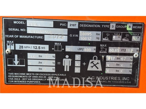 Jlg Industries, Inc. 600AJ, Articulated Boom Lift, 2431 hours, S/N: 0300287596, 2022 - Image 3