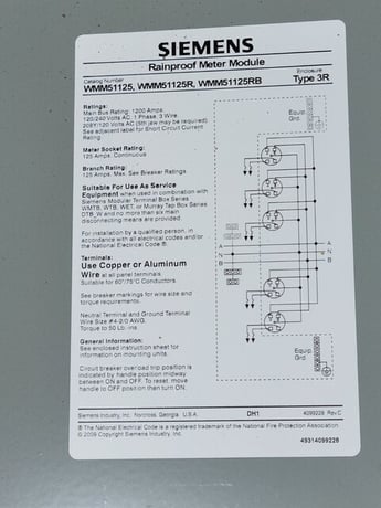 125 Amps, Siemens #WMM51125, Power Mod Modular Metering System Meter Stack, 240 VAC - Image 7