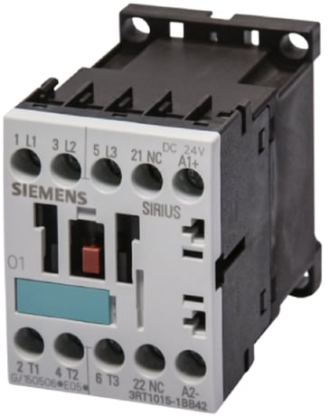 Siemens 3RT1015-1BB42 Motor Contactor, 3 Poles, Screw Terminals, S00 Frame Size, 1 NC Auxiliary Contact, 24V - Image 1