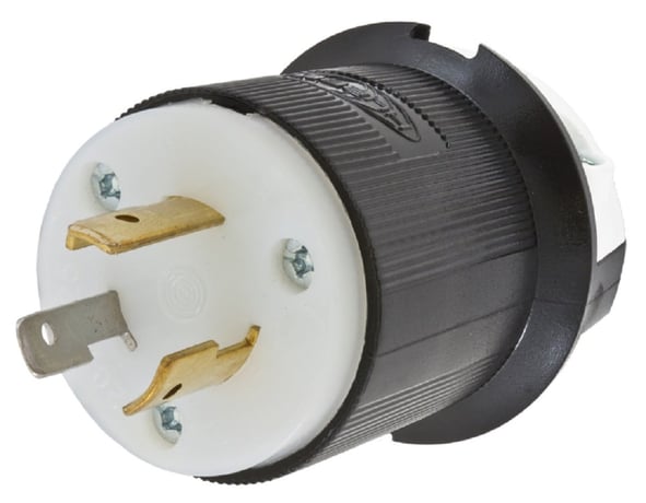 Hubbell HBL2311 2311 Locking Plug, 20 amp, 125V, NEMA L5-20P, Black and White - Image 1