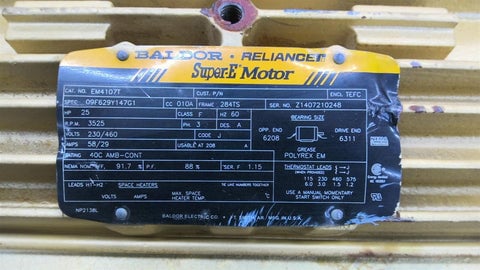 25 HP 3600 RPM Baldor EM4107T, Frame 284TS, TEFC, 2P, 230/460 Volts - Image 2