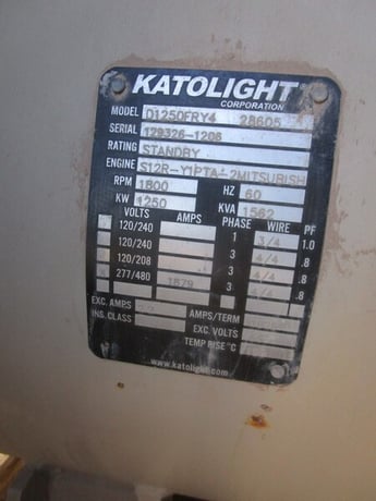 1250 KW Kato light #D1250FRY4, generator set with diesel Mitsubishi engine, 480 Volts - Image 4