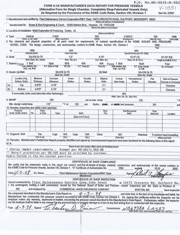 PMSC air receiver, 12'-0" ID x 31'-10" straight side, vertical, MAWP 183 psi @ 120°F, SA 516 70, National - Image 4