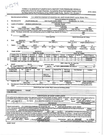 17420 gallon 96" ID x 516" -8", horizontal, G.a. Mosites Company G.A. Mosites Co., SA 516 70 Mat' l, MAWP 75 - Image 4