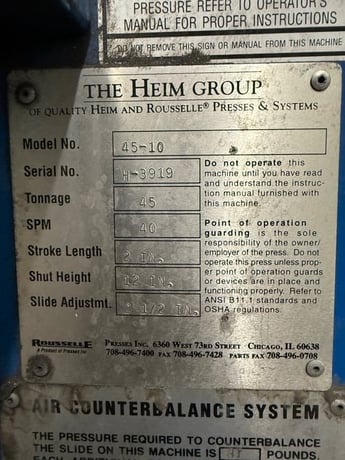 45 Ton, Heim #45-10, flanged bed mechanical press brake, 10' overall, 110" between housing, 2" stroke, 12" - Image 6