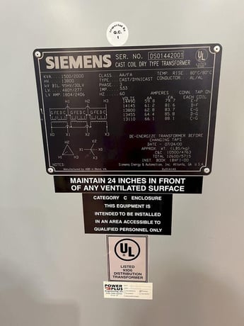 1500 KVA 13800/95 Primary, 480Y/277 Secondary, Siemens, AA//FA, 2000 - Image 2