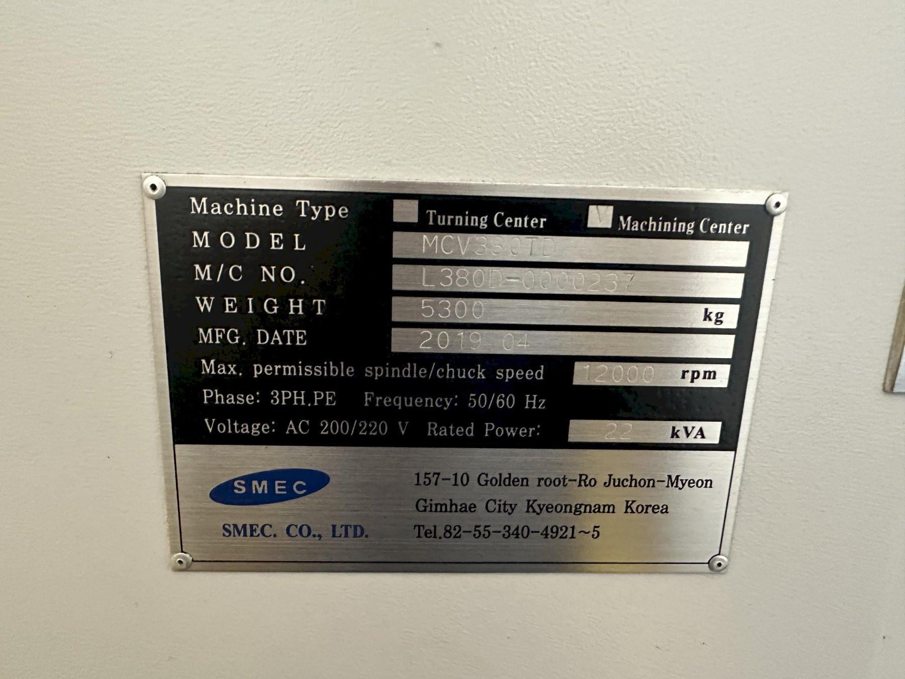 Samsung, SMEC #MCV-380TD, vertical machining center, 20 automatic tool changer, 21" X, 15" Y, 14" Z, 12000 - Image 6