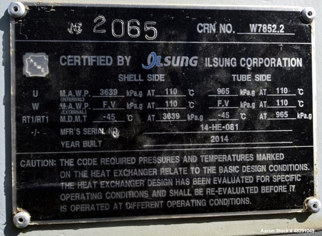8254 sq.ft., 527 psi shell, Ilsung Corporation, Single Pass Shell & Tube Heat Exchanger, 139 psi, 3/4" - Image 6