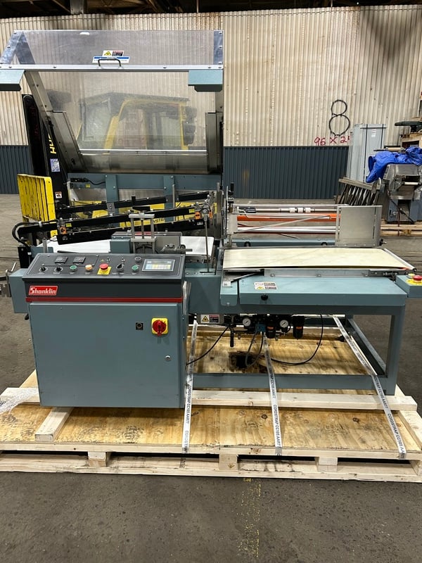Shanklin #A27A, L-bar shrinkwrapper, smooth belt to belt transfer, automatic film advance, 2007 - Image 1