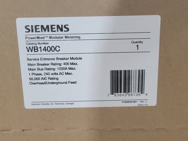 400 Amps, Siemens, WB1400C, Service Entrance Breaker Module, 1-phase, 3-Wire, 240 V - Image 3