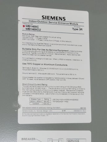 400 Amps, Siemens, WB1400C, Service Entrance Breaker Module, 1-phase, 3-Wire, 240 V - Image 5