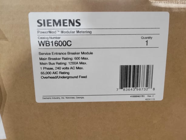 600 Amps, Siemens, WB1600C, Service Entrance Breaker Module, 1-phase, 3-Wire, 240 V - Image 2