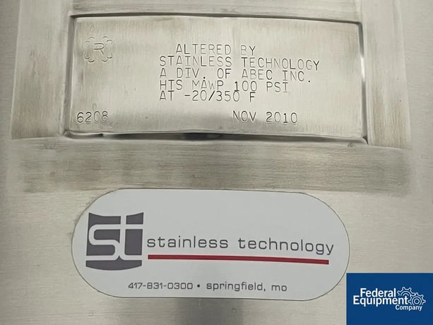 31.7 gallon Stainless Technology, Reactor, Stainless Steel, 24" diameter x 22" straight side, 50 psi/FV - Image 3