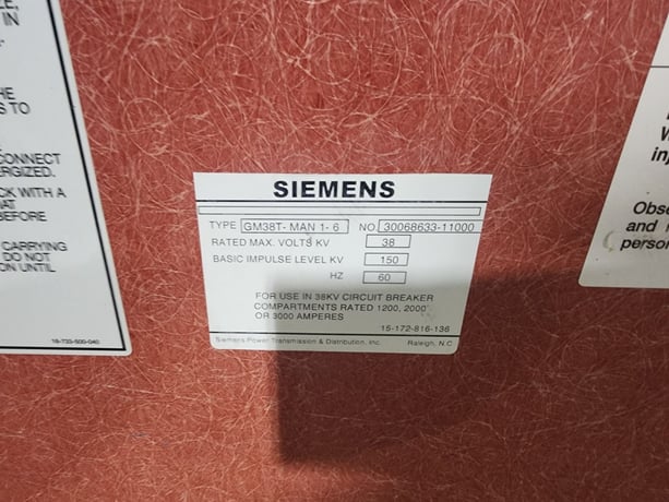 1200/2000/3000 Amps, Siemens, GM38TMAN, manual test device 6 stud GMI breaker, 38 KV - Image 8