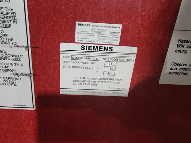 1200/2000/3000 Amps, Siemens, GM38TMAN, manual test device 6 stud GMI breaker, 38 KV - Image 9