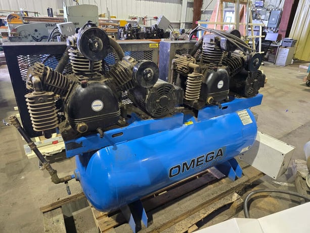 27.5 cfm, 175 psi, Omega Design #TK-DX-75120, duplex reciprocating air compressor, 7.5 HP - Image 1