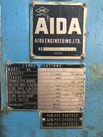 88 Ton, Aida #C1-8(2), back geared press, 6.2" stroke, 60 SPM, 12.6" Shut Height, isolator pads - Image 10