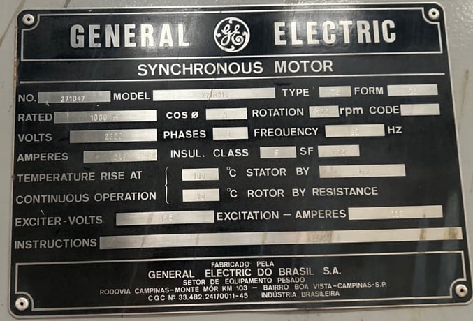 1000 HP 300 RPM General Electric, Type TS, 125V DC Excitation Voltage, double shaft refiner, 2300 Volts, New - Image 1