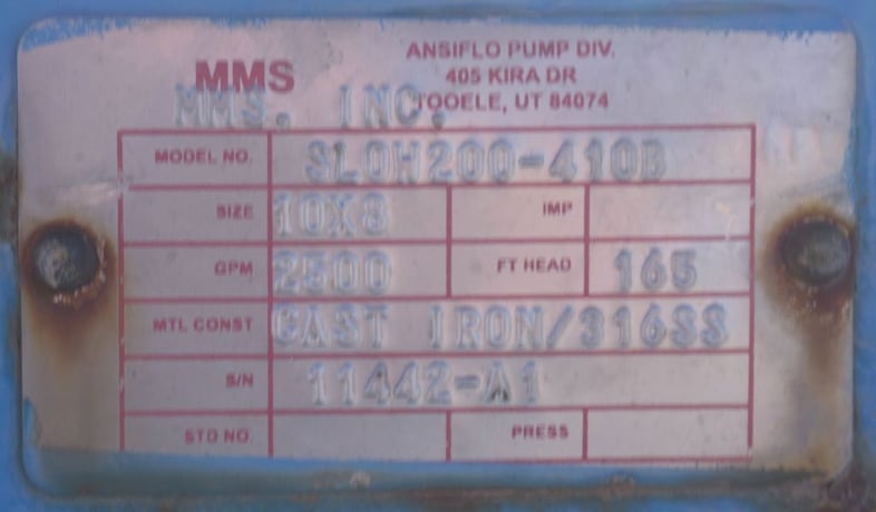 2500 GPM @ 165' TDH, Ansiflo #Slow200-410B, Centrifugal Pump, Horz., 1-Stage, 10" suction, 8" discharge - Image 7