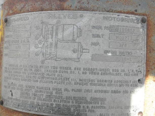 1 HP 542/1725 RPM Reeves, 11-E-18, vari-speed mechanical drive w/electric motor, 1725/542 RPM, 3.1800 ratio - Image 5