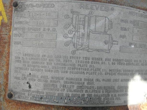 1 HP 542/1725 RPM Reeves, 11-E-18, vari-speed mechanical drive w/electric motor, 1725/542 RPM, 3.1800 ratio - Image 6
