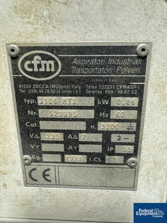 CFM #3106-MTS, Vacuum Cleaner/Dust Collector, carbon steel, .86 kw blower, 230V, 3 phase, IP55 rated - Image 2