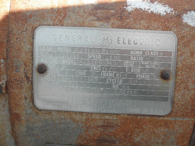 3 HP @ 1750/200 RPM, General Electric #7GJ14AF2KH02, Worm Gearbox, 8.75:1 Ratio, 3 phase, 1.0 service factor - Image 3