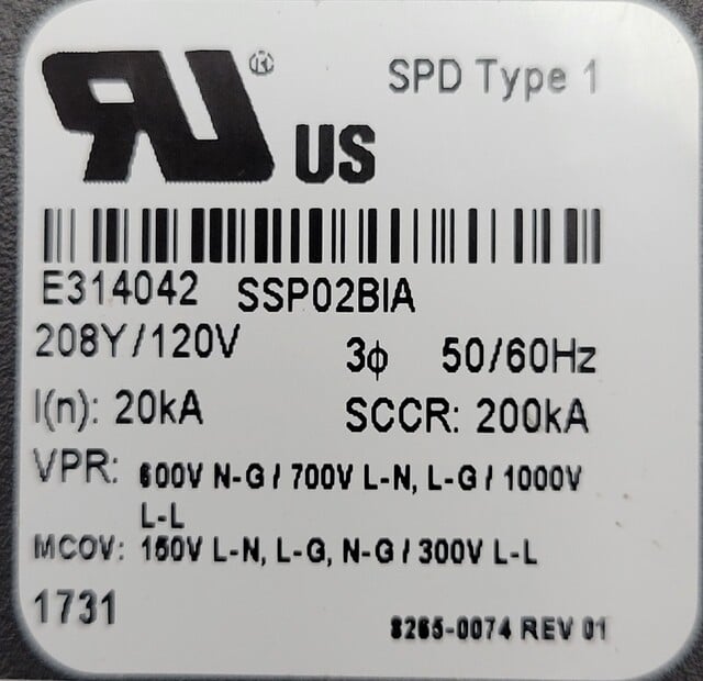 Square D #SSP02BIA12PBQ1, Surge Protective Device 208Y/120V 3PH 20kA SPD Type 1 - Image 7
