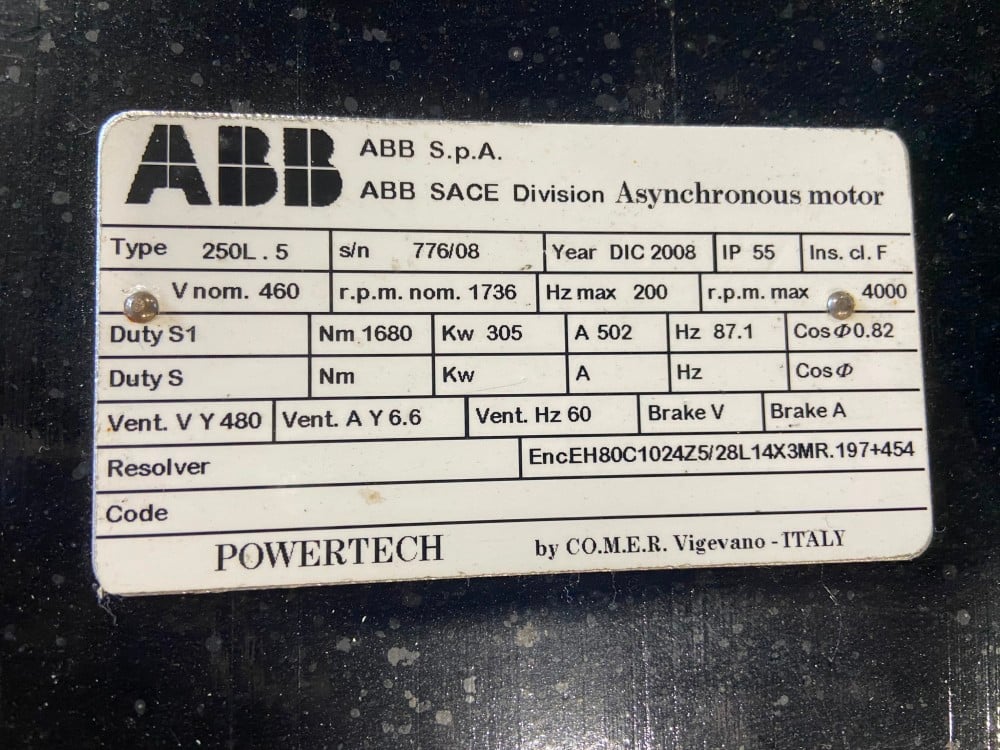 409 HP 1736/4000 RPM ABB, Frame 250L.5, Asynchronous Motor, 460 Volts, new surplus - Image 3