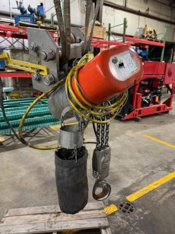 3 Ton, CM #RT, Electric Chain Hoist, 5.5 FPM, 10' Lift, manual trolley, hand control, S/N L-458DV, RT - Image 1