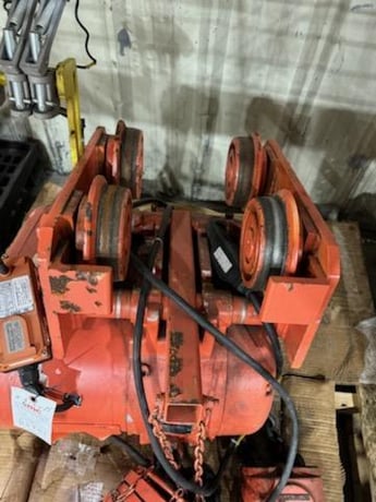 5 Ton, CM #7032, electric chain hoist, 10/3 FPM, 20' Lift, manual trolley, chain bucket, hand control, S/N - Image 5