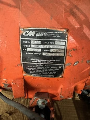 5 Ton, CM #7032, electric chain hoist, 10/3 FPM, 20' Lift, manual trolley, chain bucket, hand control, S/N - Image 9