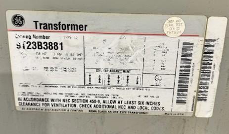 15 KVA 480 Primary, 240 Secondary, General Electric #9T23B3881, Dry Type - Image 4