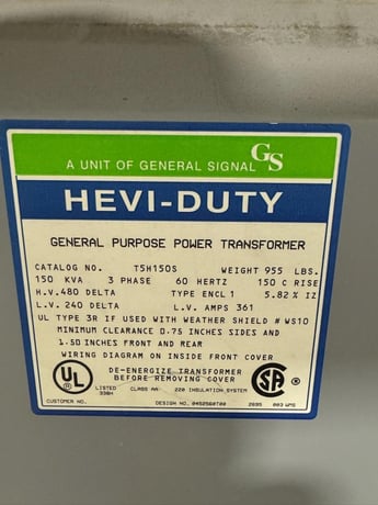 150 KVA 480 Delta Primary, 240 Delta Secondary, General Signal General Signal, Transformer - Image 4