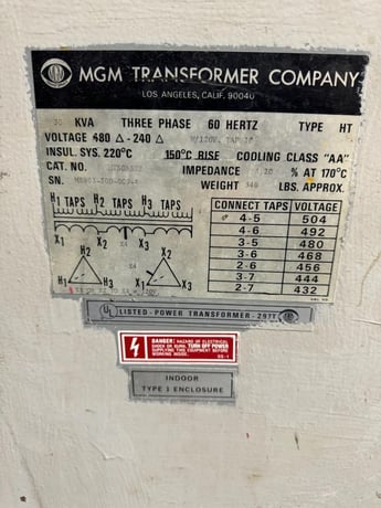 30 KVA 480 Primary, 240 Secondary, MGM #HT30A3K2, S/N M8903-30D-009-4 - Image 3