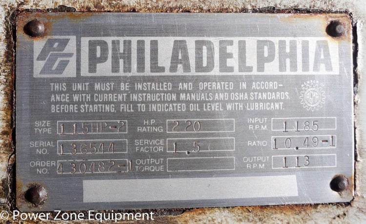 220 HP @ 1185 RPM, Philadelphia #115HP-2, Parallel Shaft Gearbox, 113 RPM output, 10.49:1 Ratio, 2.5 service - Image 9
