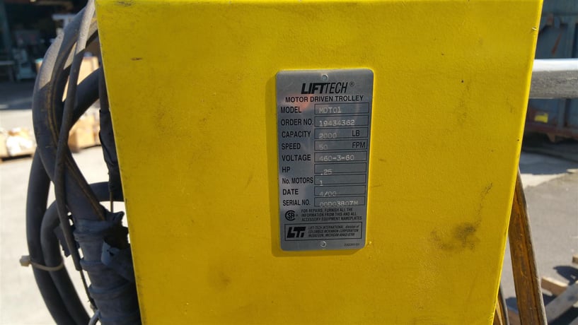 1 Ton, Budgit #BEH0132, hoist w/ motorized trolley, 10' lift, 6' pendant drop, 2000 - Image 4
