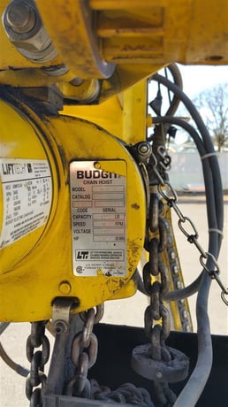 1 Ton, Budgit #BEH0132, hoist w/ motorized trolley, 10' lift, 6' pendant drop, 2000 - Image 7