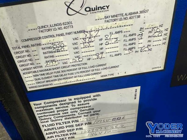 90/132 cfm, 100/175 psi, Quincy #QSB30, rotary screw air compressor, 30 HP, oil cooler, 2009 - Image 5