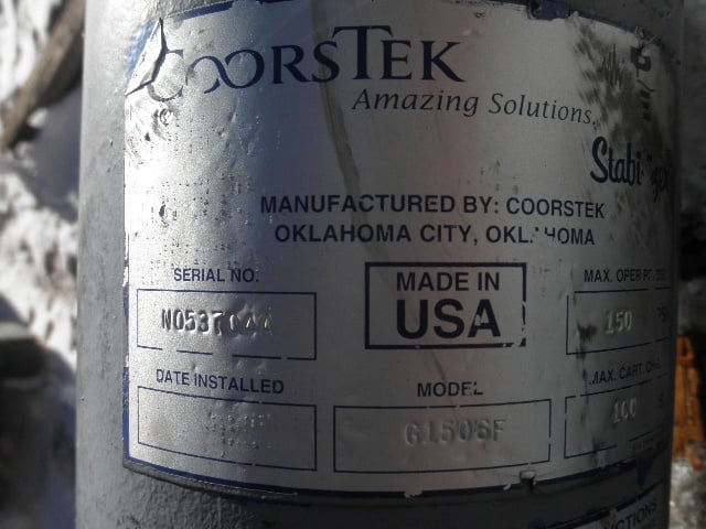 6" 150 Lb. CoorsTek #G1506F, Pulsation Dampener Cartridge, 100 psi Precharge, 150 psi max Oper. Pressure - Image 5