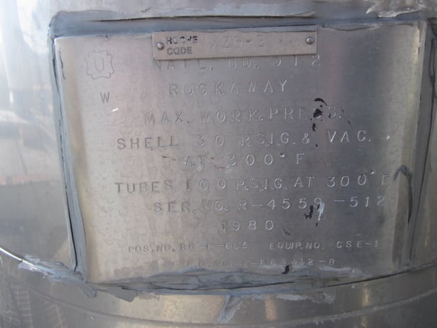 848 sq.ft., 30FV psi shell, 100 psi tube, Rockaway, 300°F, pre-evaporator condenser, 1980 - Image 2