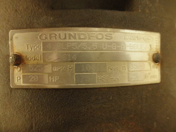 525 GPM @ 104' TDH, Grundfos #C9614, Centrifugal Pump, Vert., 1-Stage, 4" suction, 4" discharge, 3500 RPM - Image 4