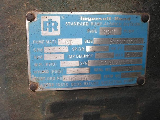 300 GPM @ 250' TDH, Ingersoll-Rand #3x2x8-VOC, Centrifugal Pump, Vert., 1-Stage, 8.5" imp., 3" suction, 2" - Image 2