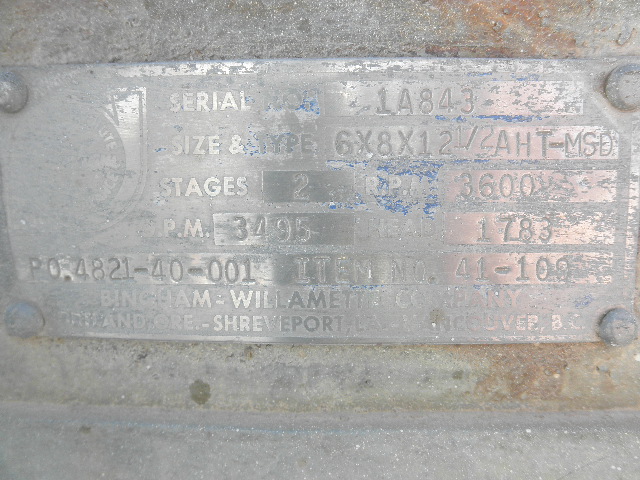 2150 GPM @ 1200' TDH, Sulzer Bingham #6x8x12.5-AHT-MSD, Centrifugal Pump/Hydraulic Turbine, 2-Stage, 8" - Image 7