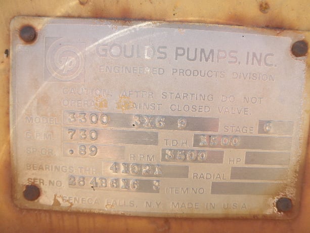 730 GPM @ 1500' TDH, Goulds #3300-3x6x9, Centrifugal Pump, Horz., 6-Stage, 8.88" imp., 6" suction, 3" - Image 10